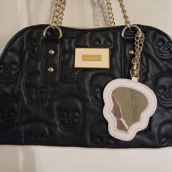 Betsey Johnson skull-embossed handbag, Skull Boss Bucket bag, Skullicious Tote - Picture 2 of 8